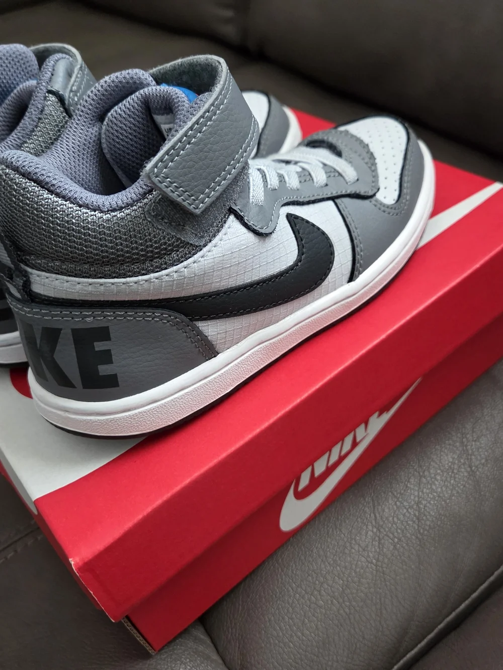 Nike Kids Gray, White and Black High-Top Sneakers